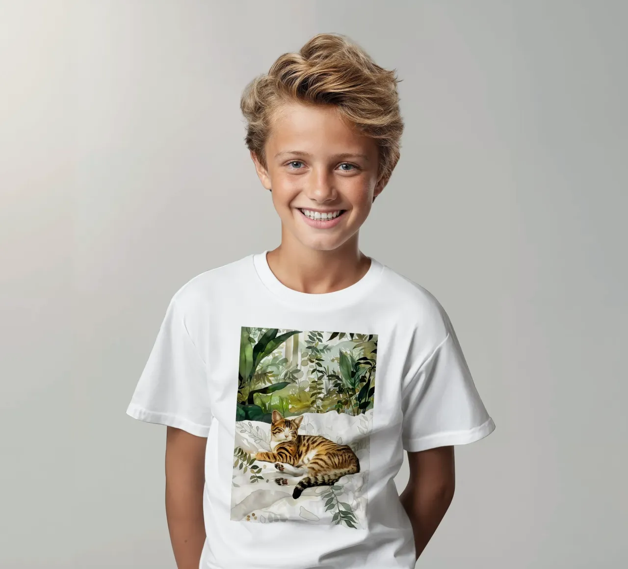 Kitty in bed kinder t-shirt van Justyna Jaszke JBJart