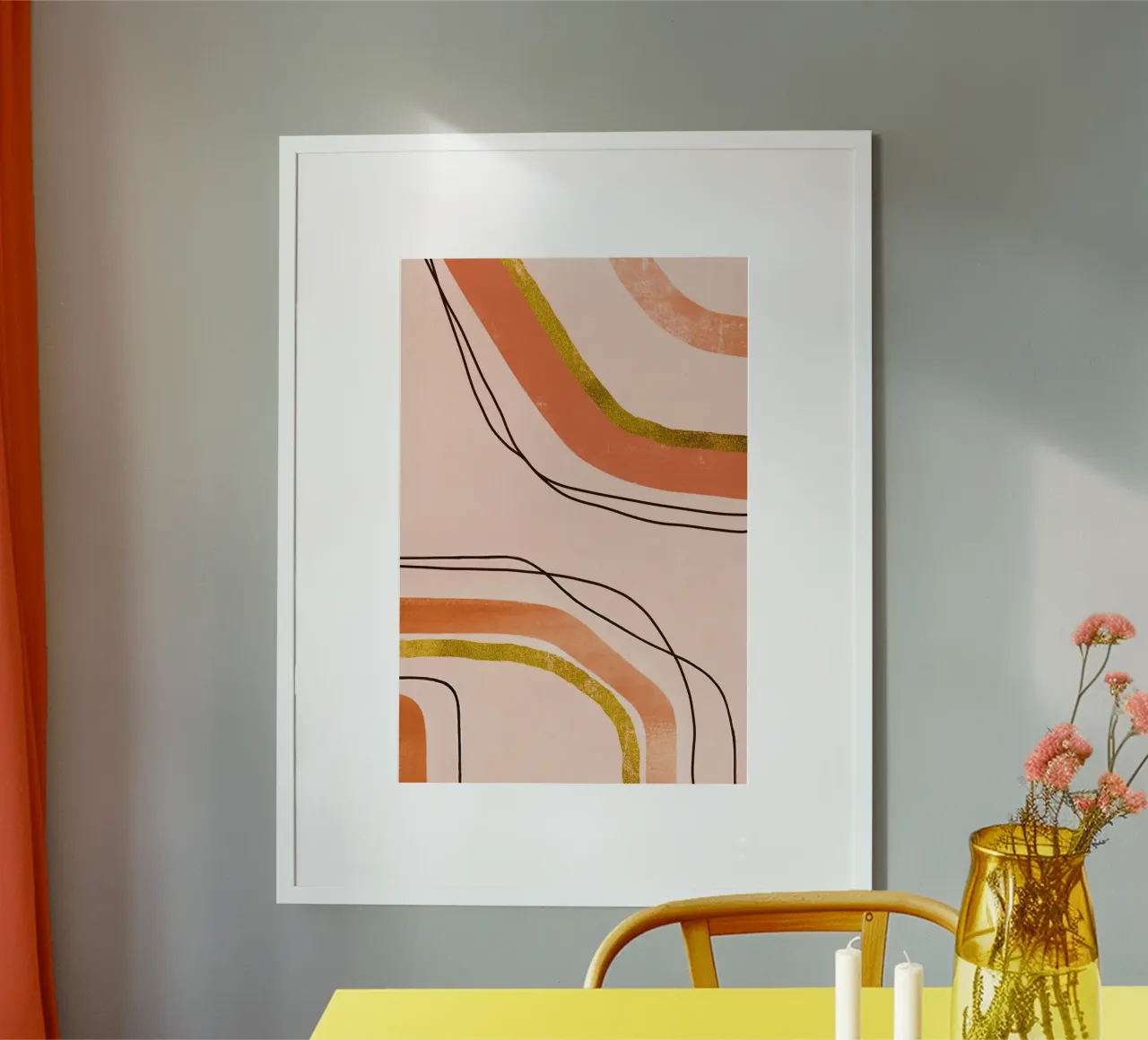 Linee tranquillizzanti Arte moderna di metà secolo Arancione Pesca carta hahnemühle da Andrea Haase Modern Home