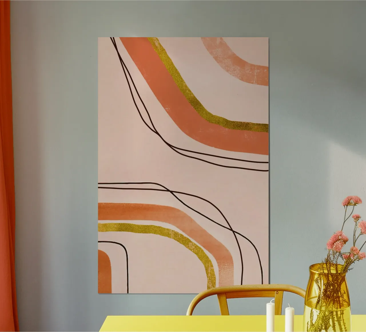 Linee tranquillizzanti Arte moderna di metà secolo Arancione Pesca carta hahnemühle da Andrea Haase Modern Home