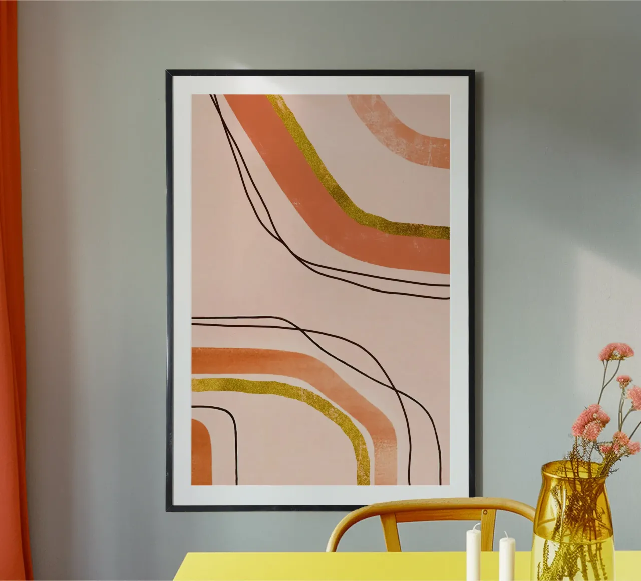 Linee tranquillizzanti Arte moderna di metà secolo Arancione Pesca carta hahnemühle da Andrea Haase Modern Home