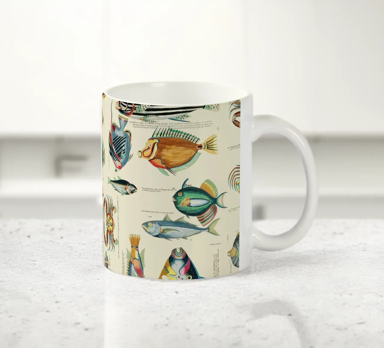 Illustrazione multicolore di pesci e vita marina tazza in ceramica da Andrea Haase Vintage World