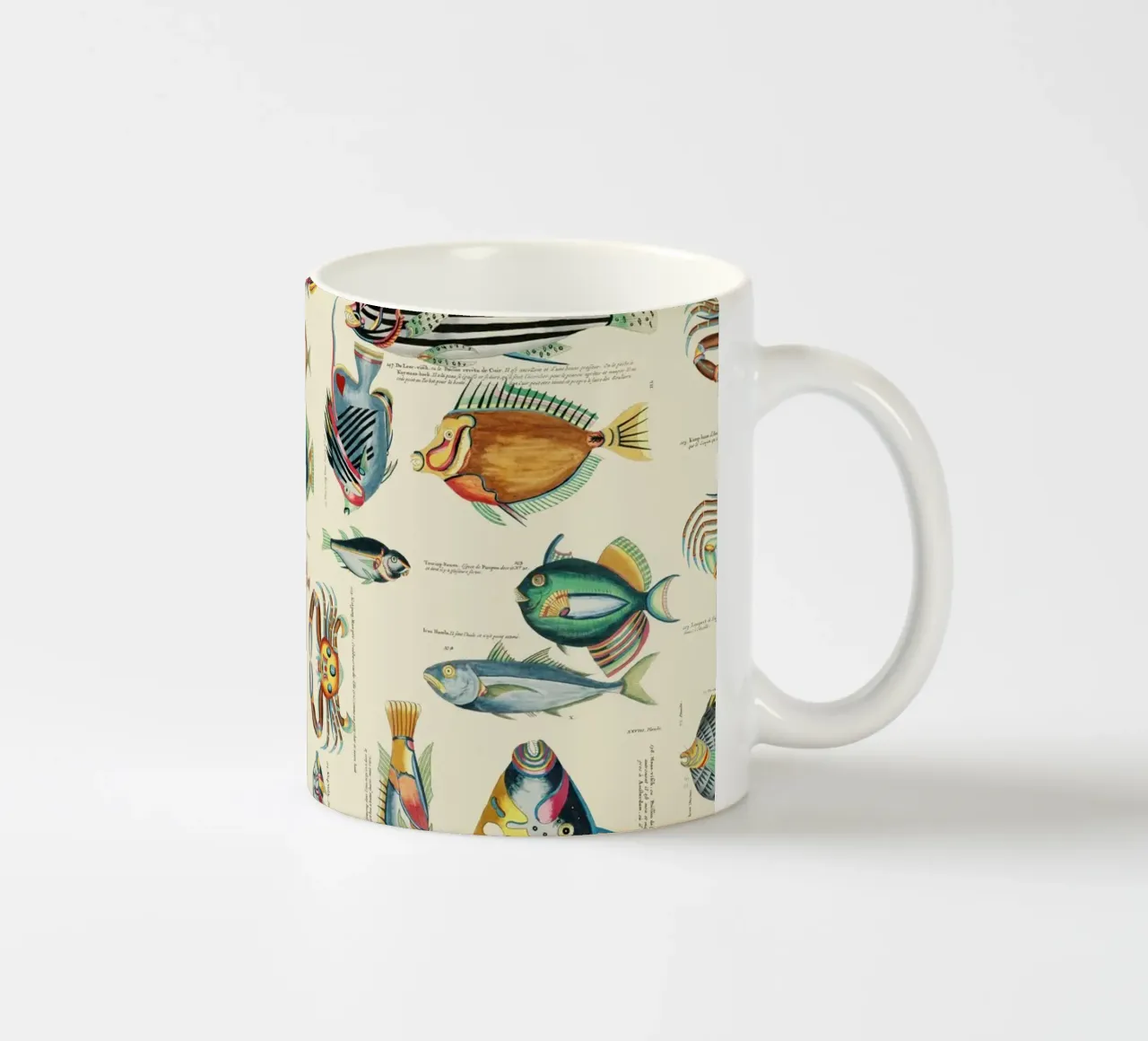 Illustrazione multicolore di pesci e vita marina tazza in ceramica da Andrea Haase Vintage World