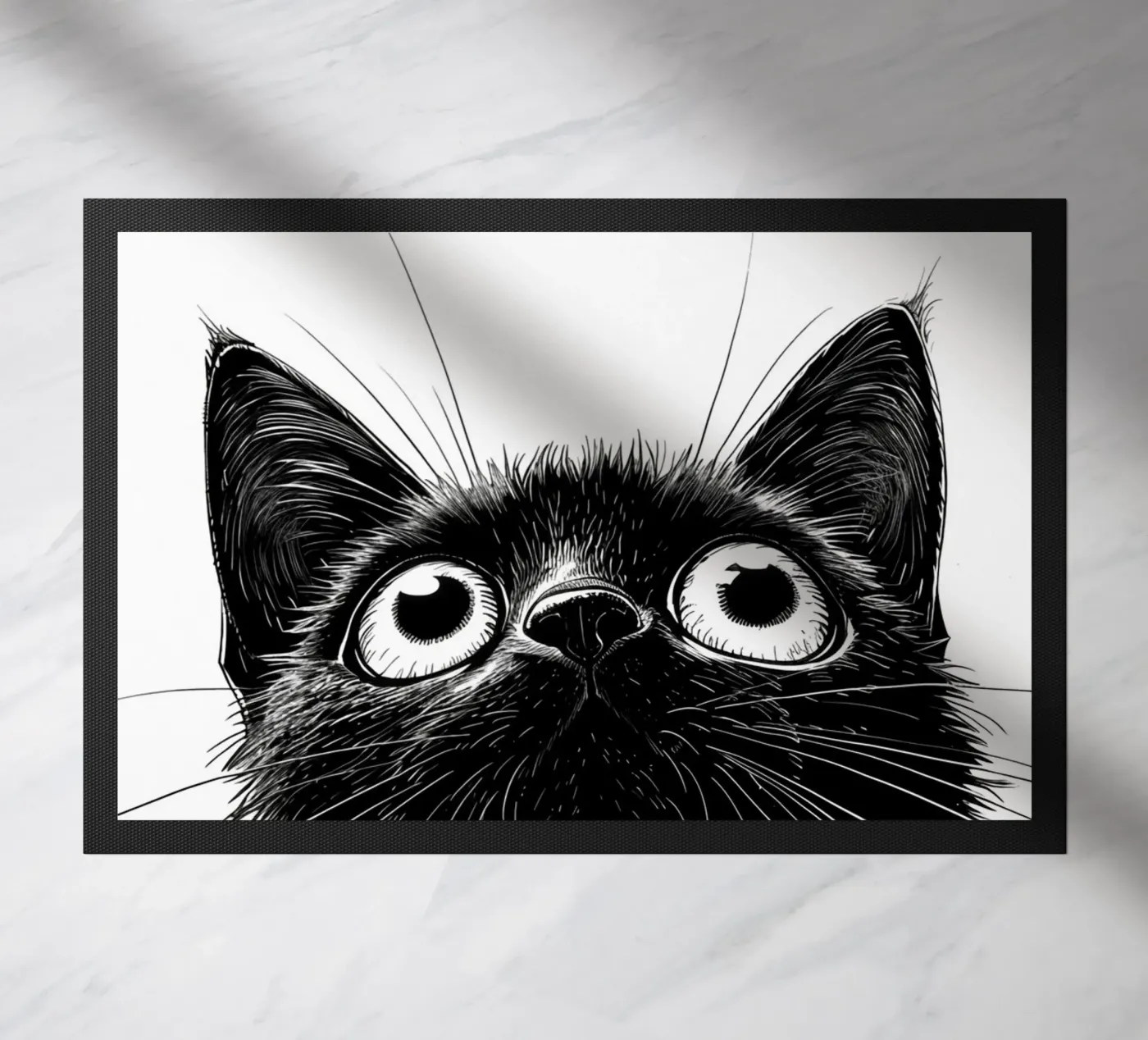 Black kitty doormat by Justyna Jaszke JBJart