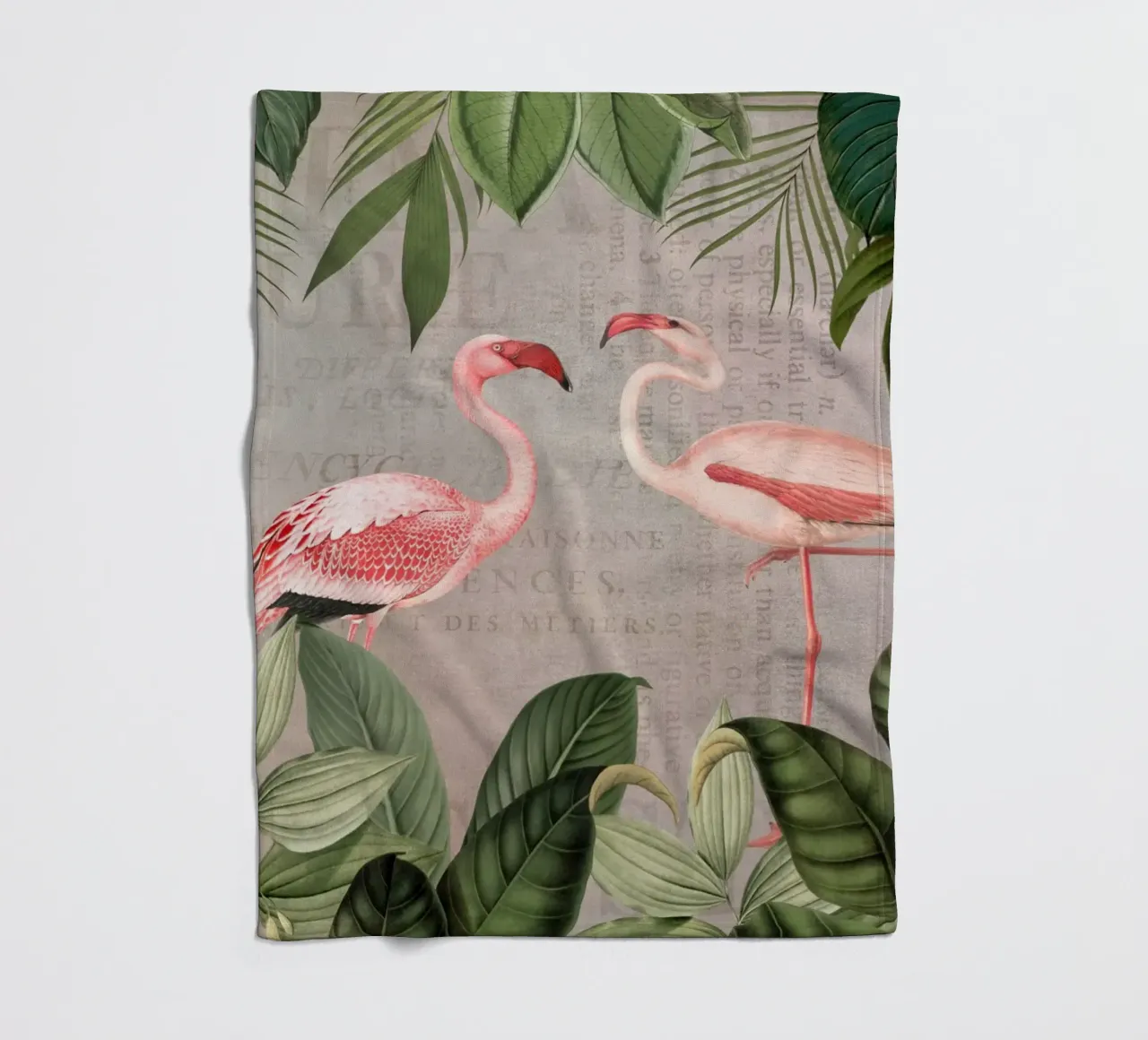 Vintage Flamingo Oasis And Vintage Typography fleece blanket by Andrea Haase Vintage World