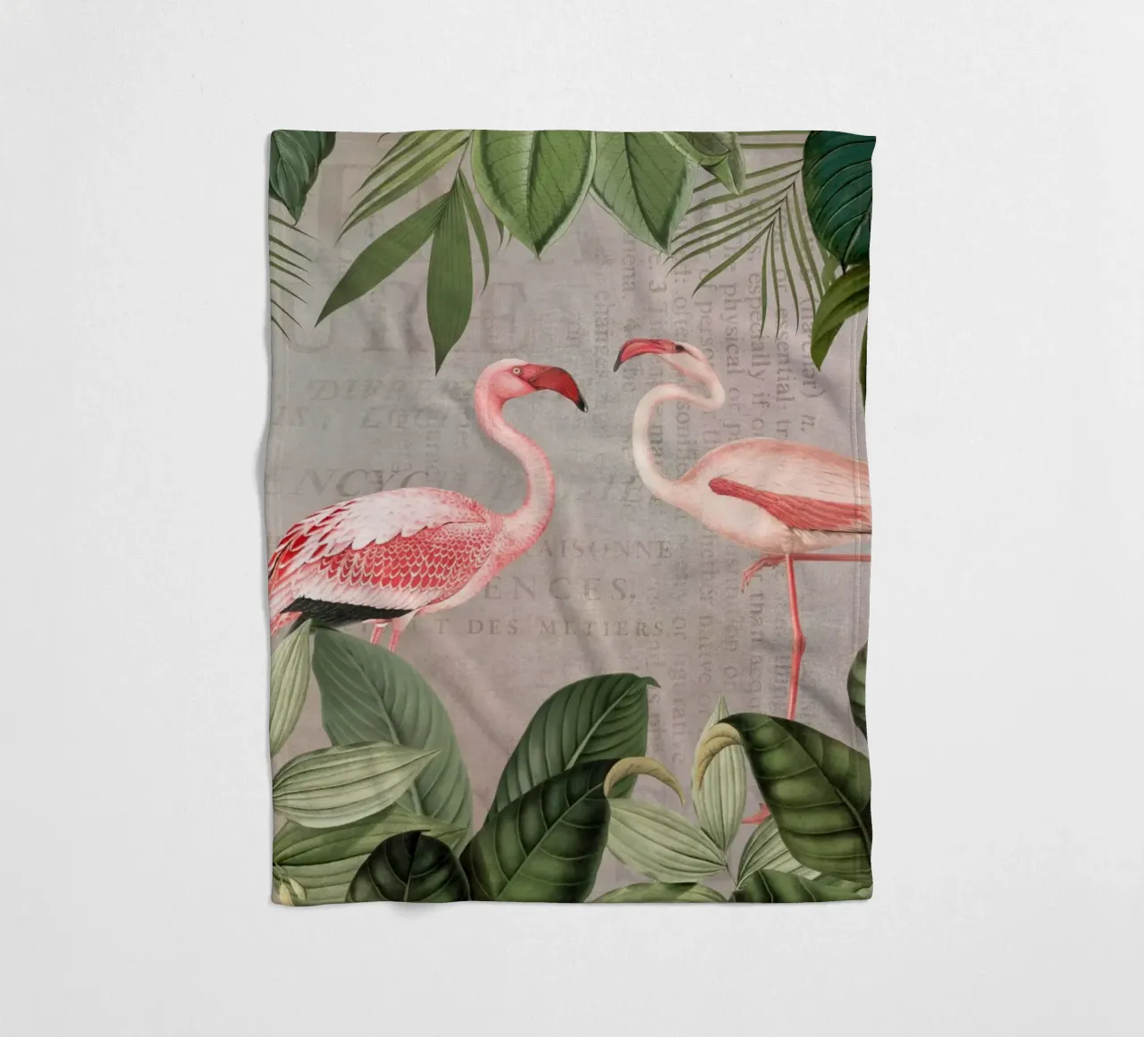 Vintage Flamingo Oasis And Vintage Typography fleece blanket by Andrea Haase Vintage World