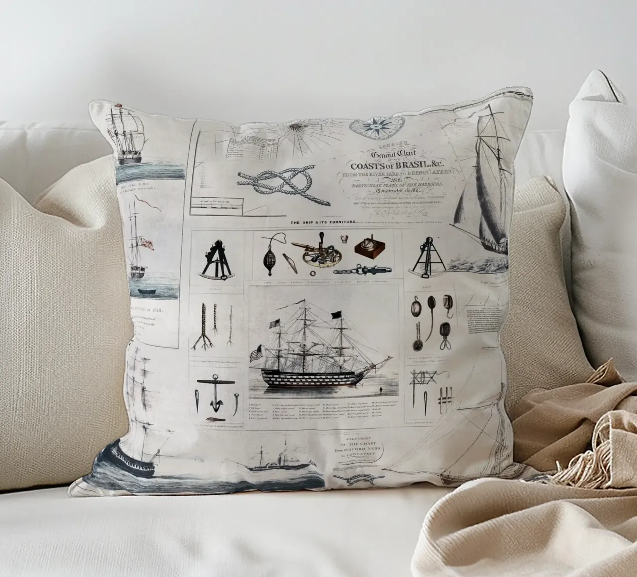 Collage vintage a tema nautico cuscino da Andrea Haase Vintage World
