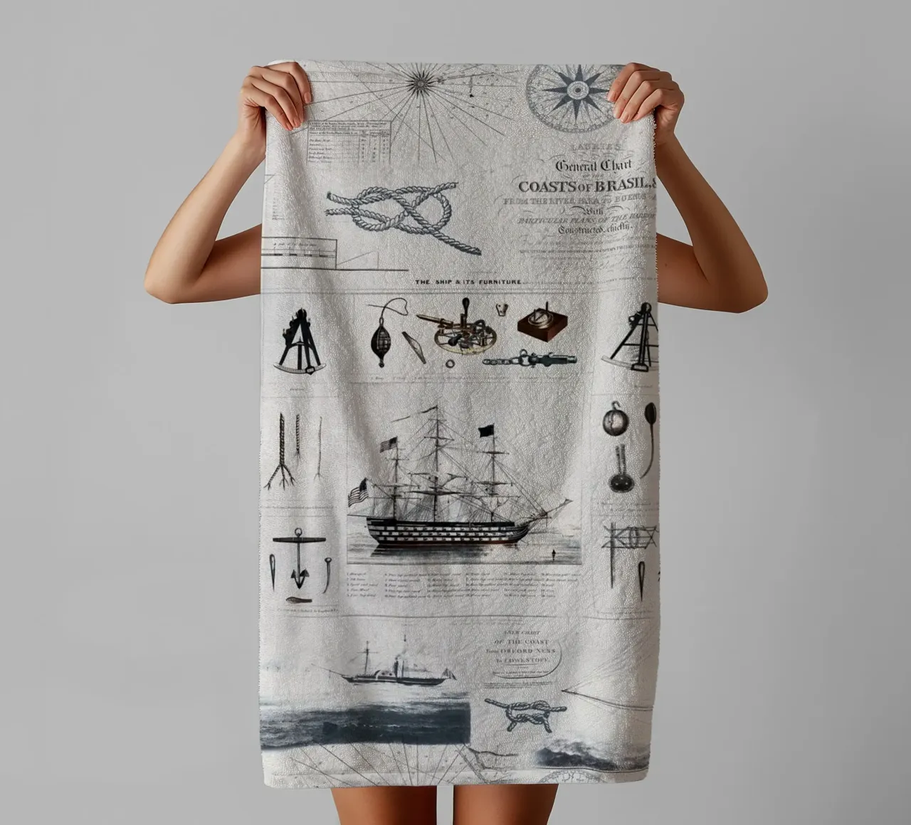 Collage vintage a tema nautico asciugamano da bagno da Andrea Haase Vintage World