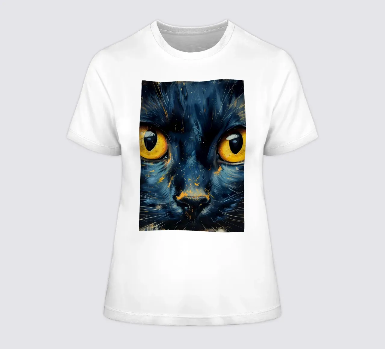 Black cat with yellow eyes women's fitted t-shirt by Justyna Jaszke JBJart