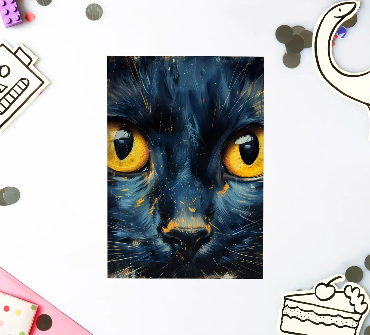 Gato negro con ojos amarillos pegatina de Justyna Jaszke JBJart