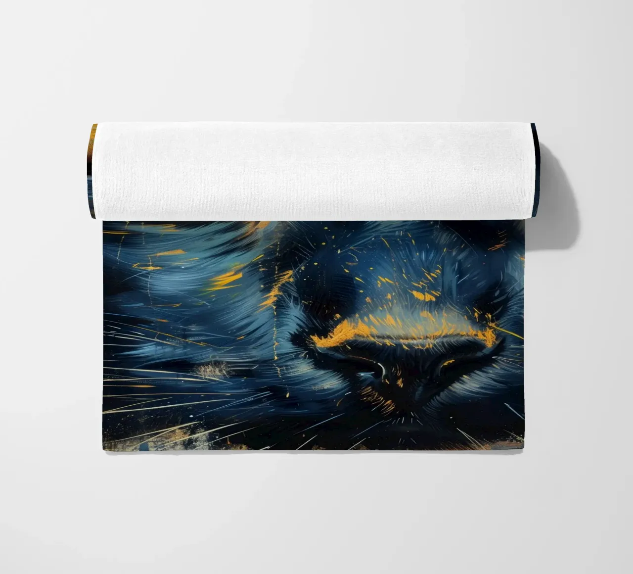 Black cat with yellow eyes beach towel by Justyna Jaszke JBJart
