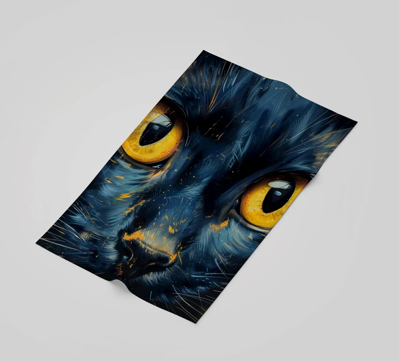 Black cat with yellow eyes beach towel by Justyna Jaszke JBJart