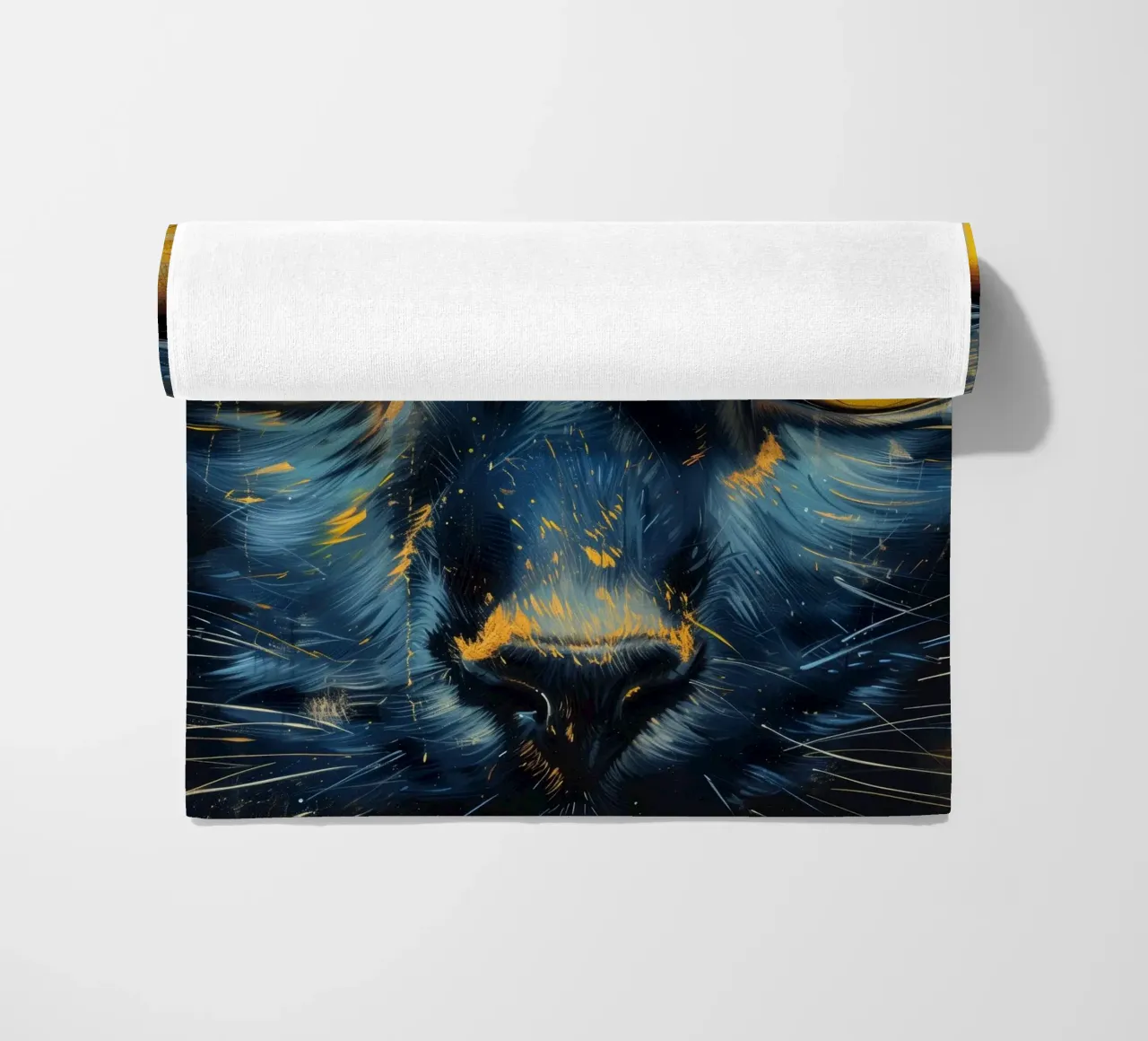 Black cat with yellow eyes beach towel by Justyna Jaszke JBJart