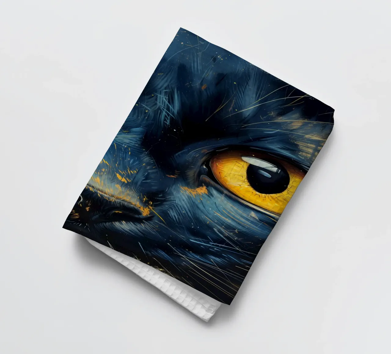 Black cat with yellow eyes tea towel by Justyna Jaszke JBJart