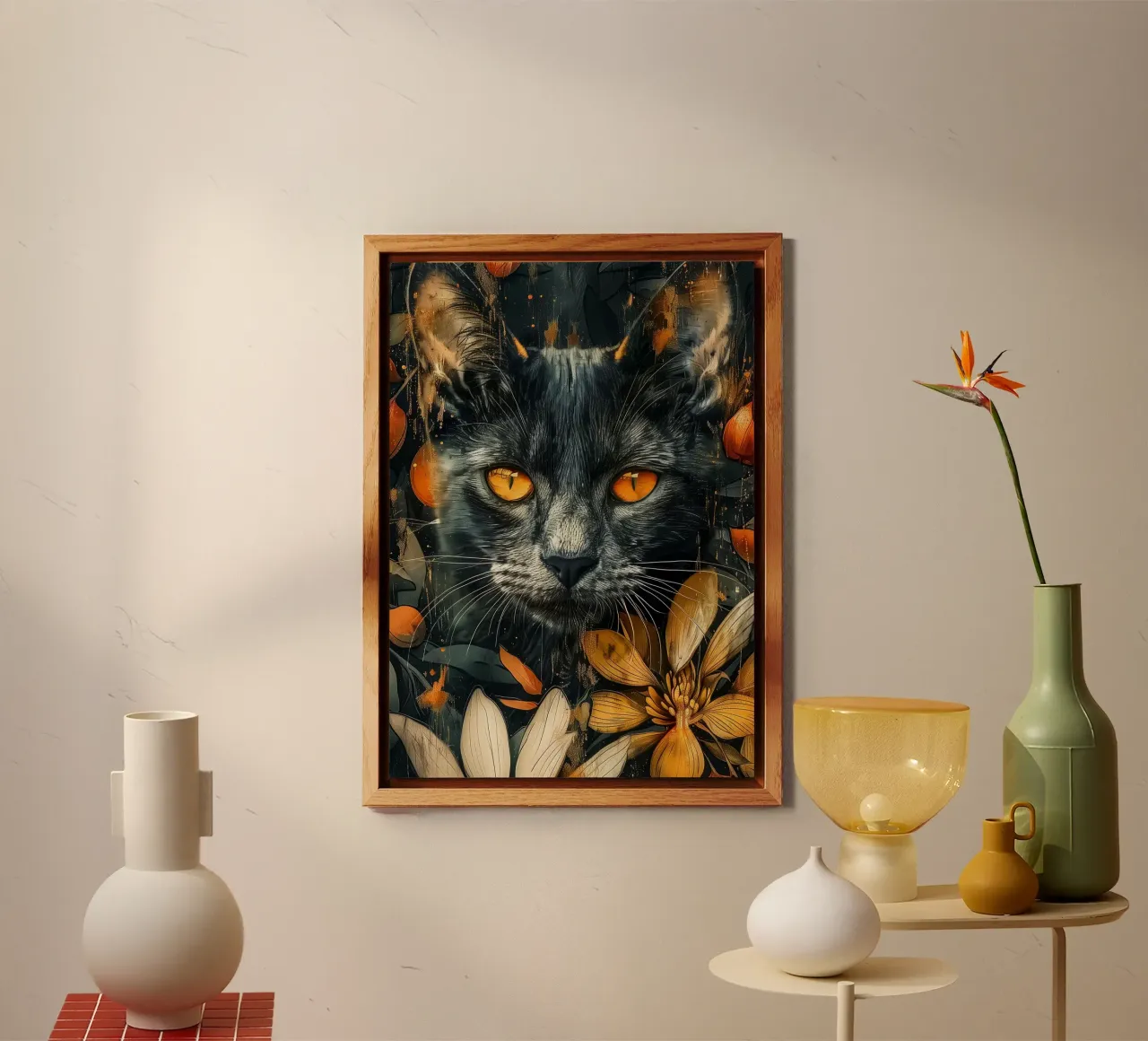Gatto nero con occhi arancioni alluminio dibond da Justyna Jaszke JBJart