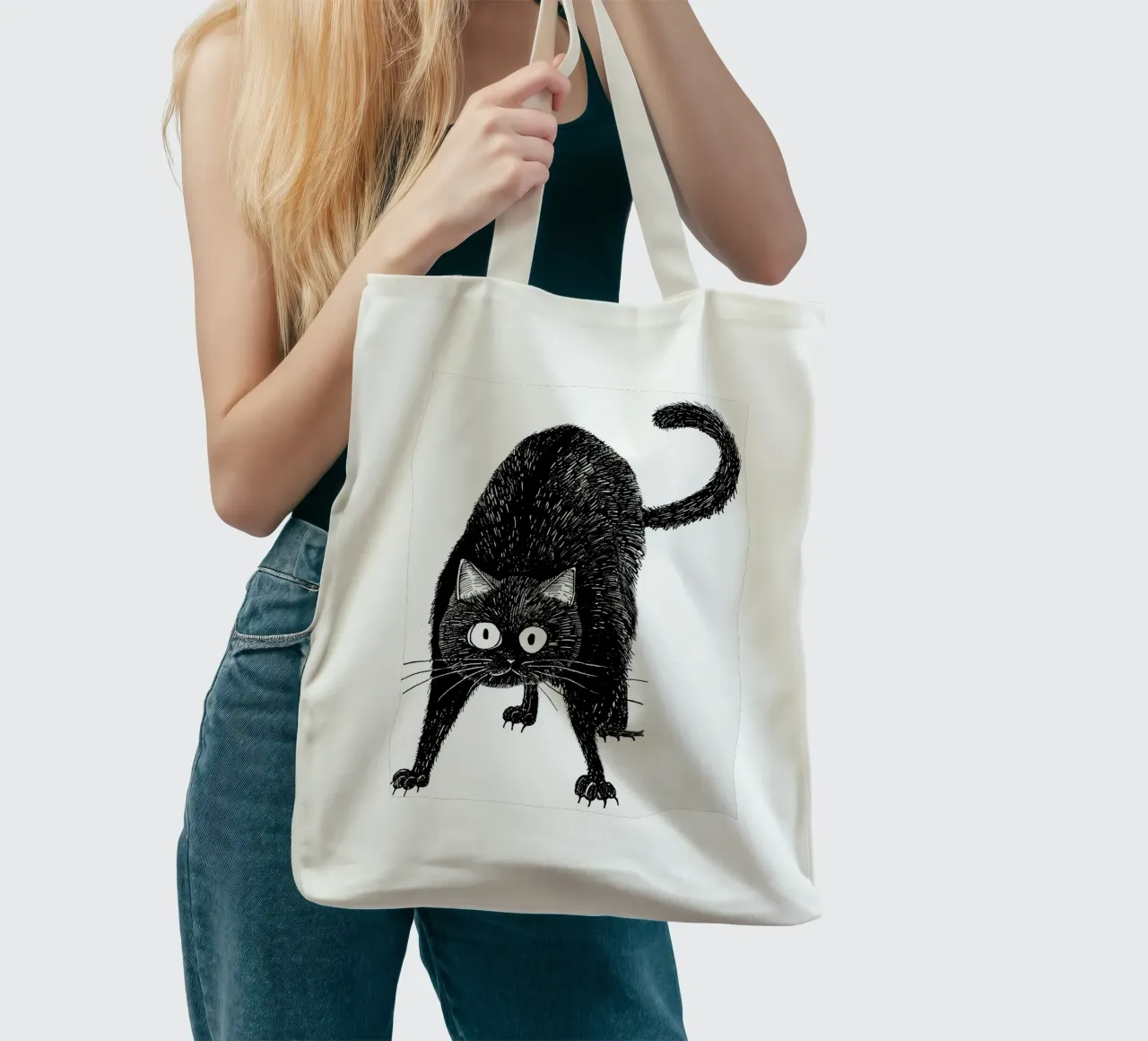 Black cat tote bag by Justyna Jaszke JBJart