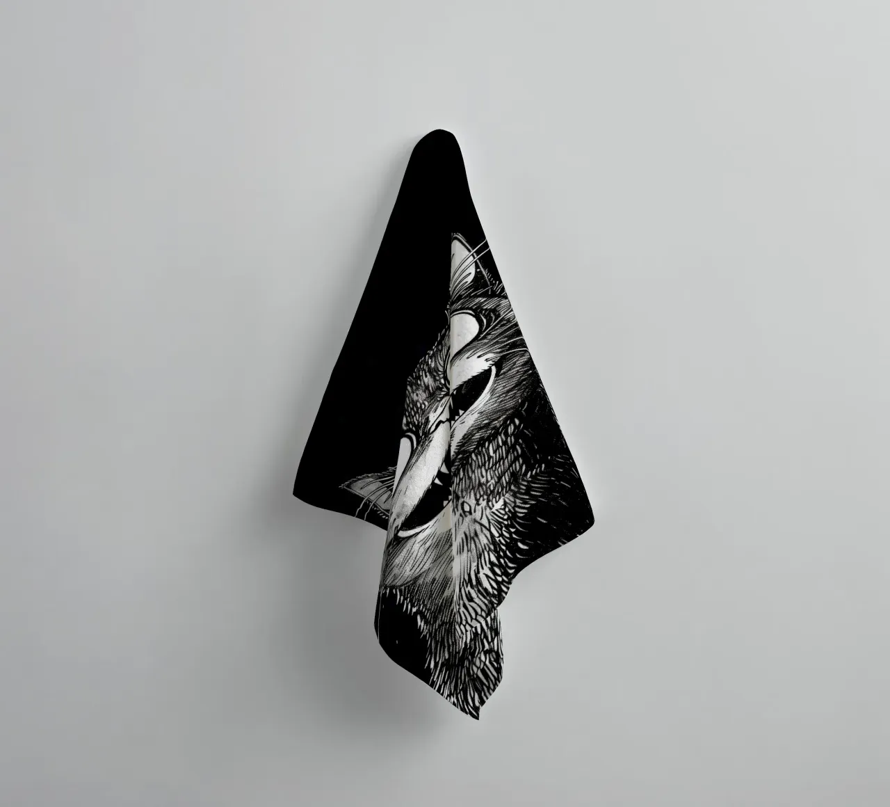 Funny black cat towel by Justyna Jaszke JBJart