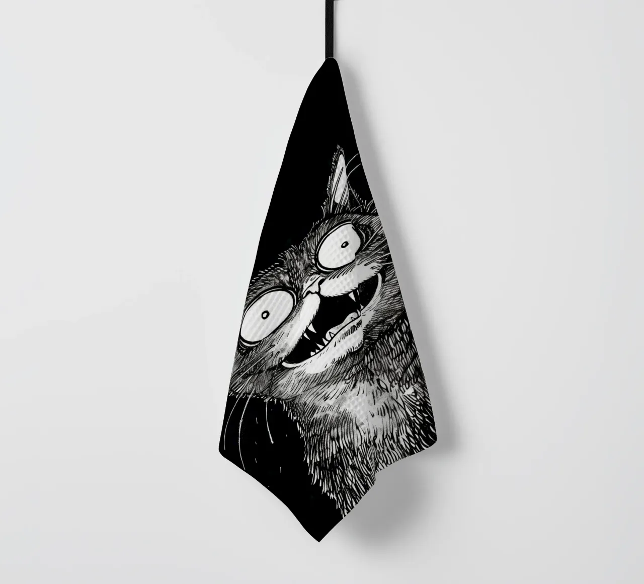 Funny black cat tea towel by Justyna Jaszke JBJart