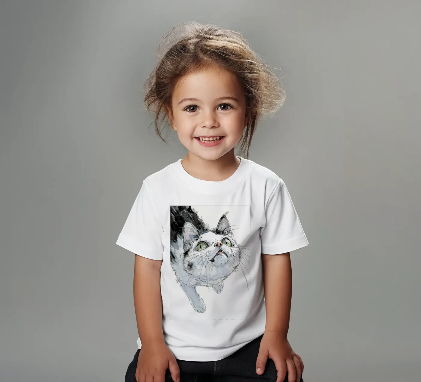 Witte kat kinder t-shirt van Justyna Jaszke JBJart