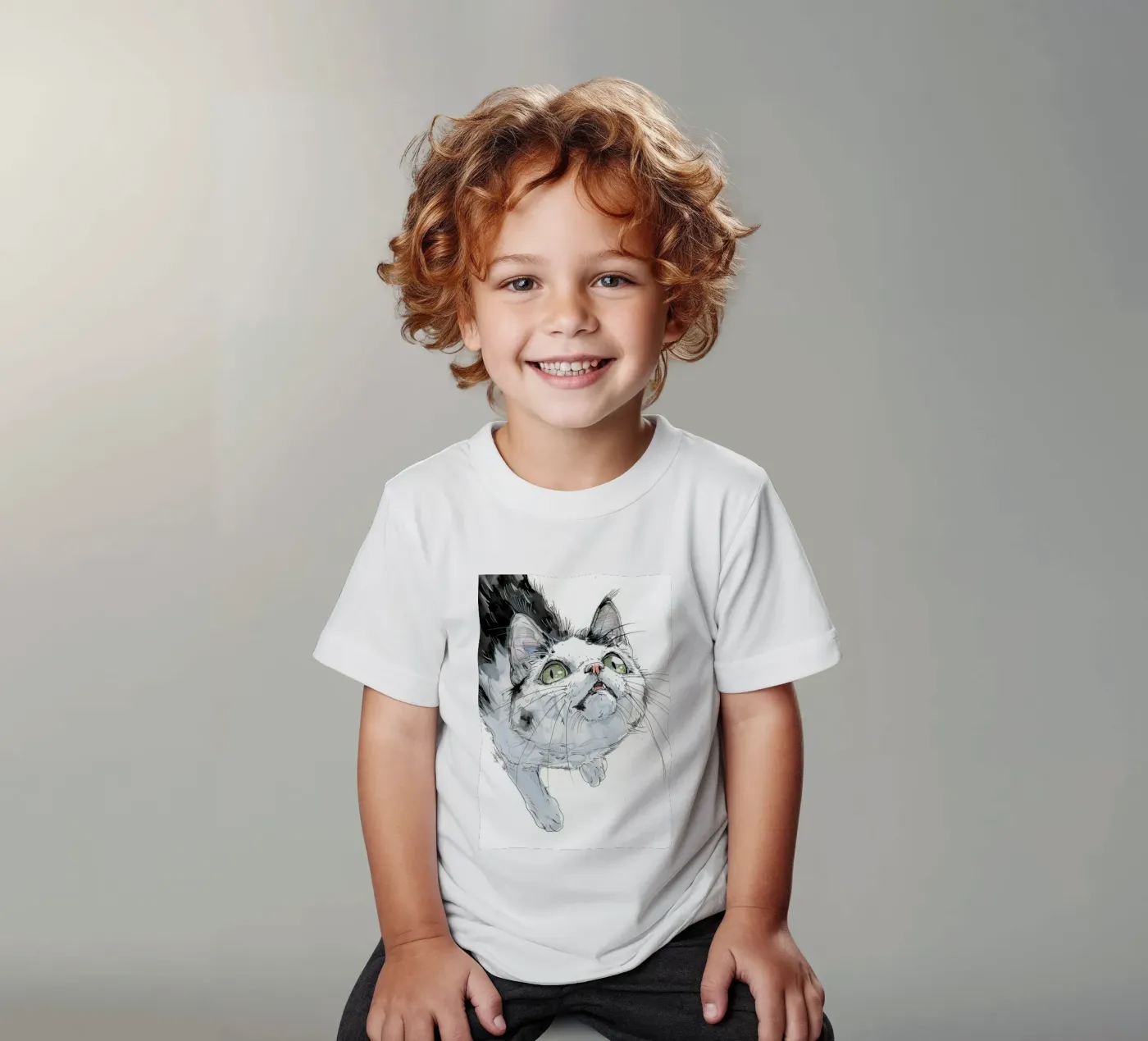 Witte kat kinder t-shirt van Justyna Jaszke JBJart