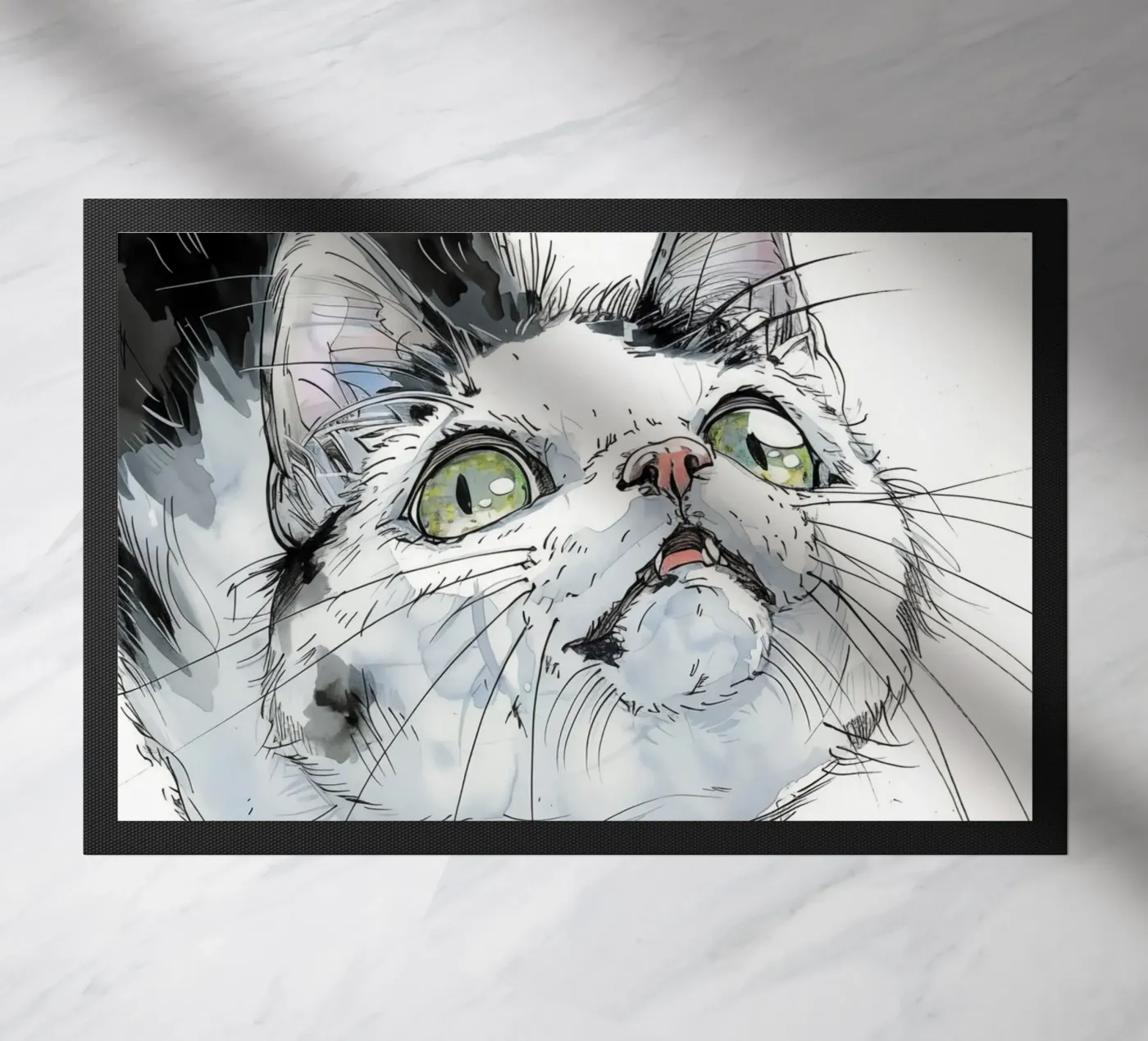 White cat doormat by Justyna Jaszke JBJart