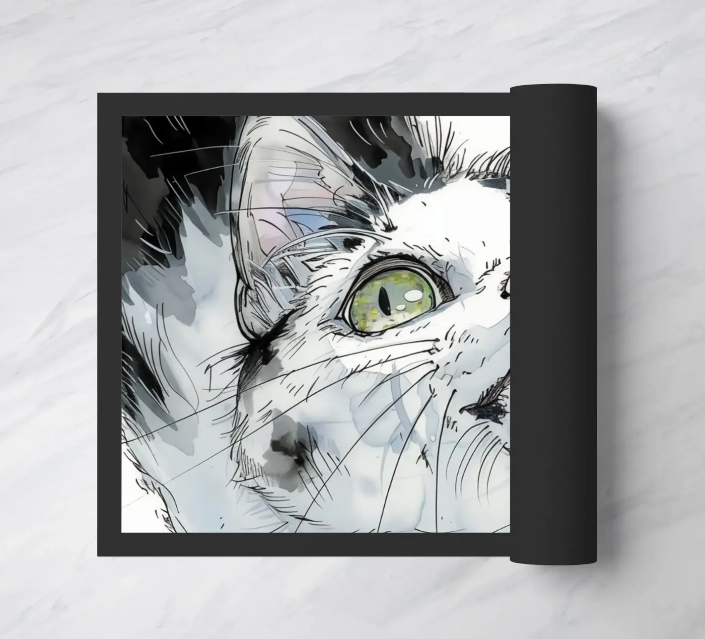 White cat doormat by Justyna Jaszke JBJart