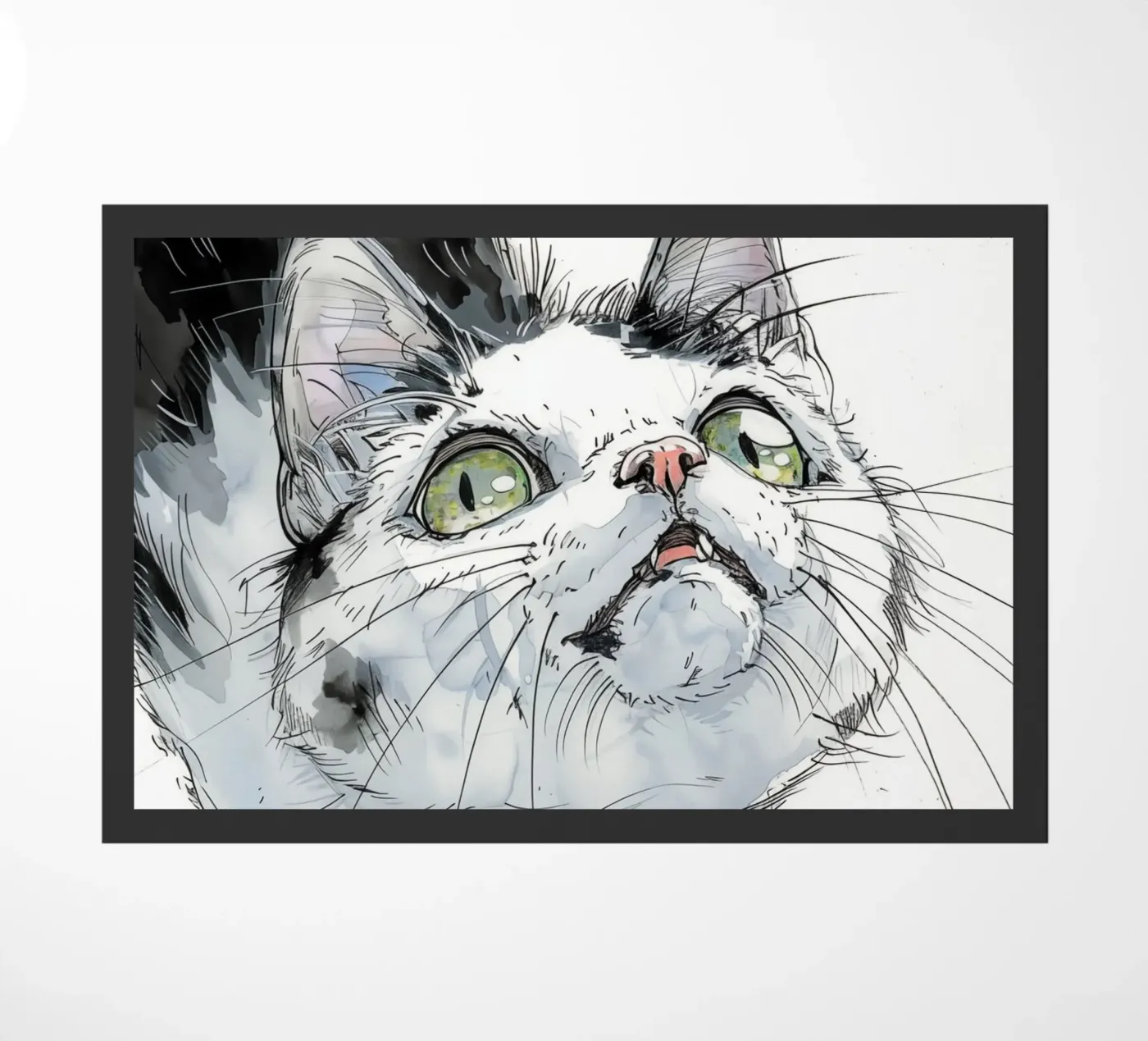 White cat doormat by Justyna Jaszke JBJart