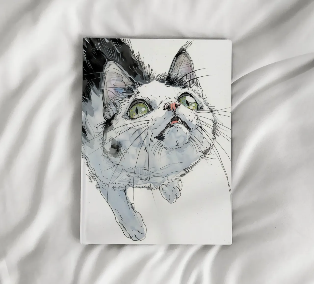 White cat notebook by Justyna Jaszke JBJart
