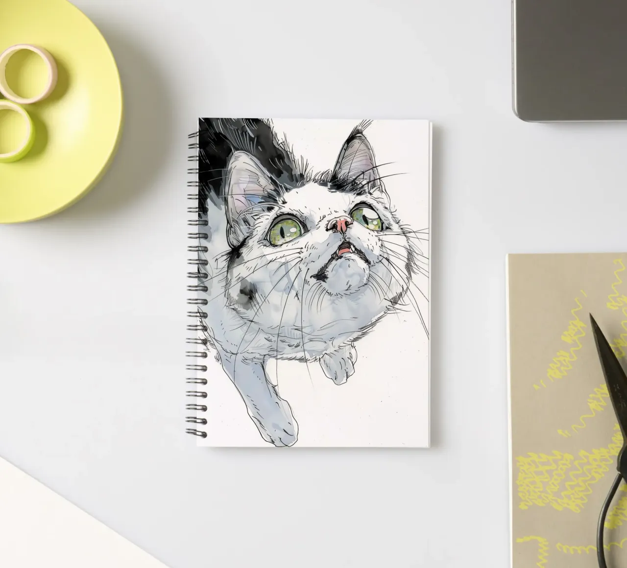 White cat spiral notebook by Justyna Jaszke JBJart