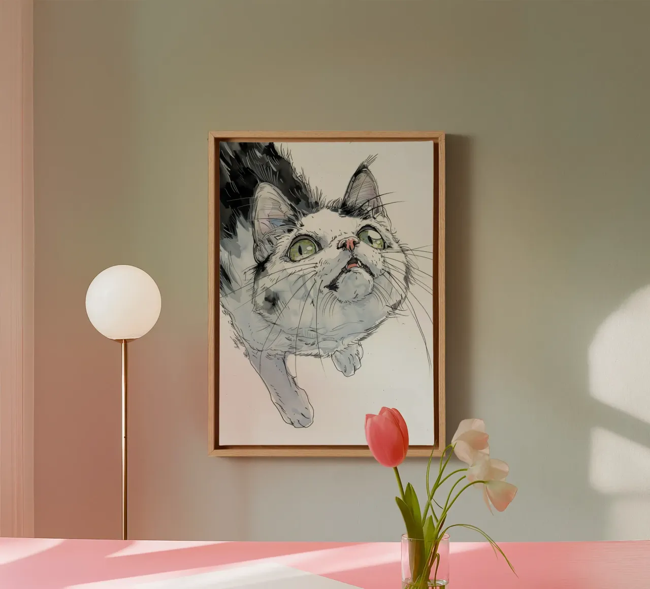 White cat canvas by Justyna Jaszke JBJart