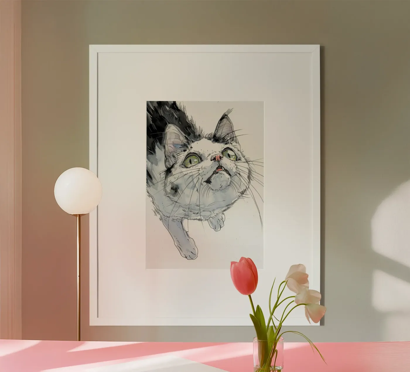 White cat poster van Justyna Jaszke JBJart