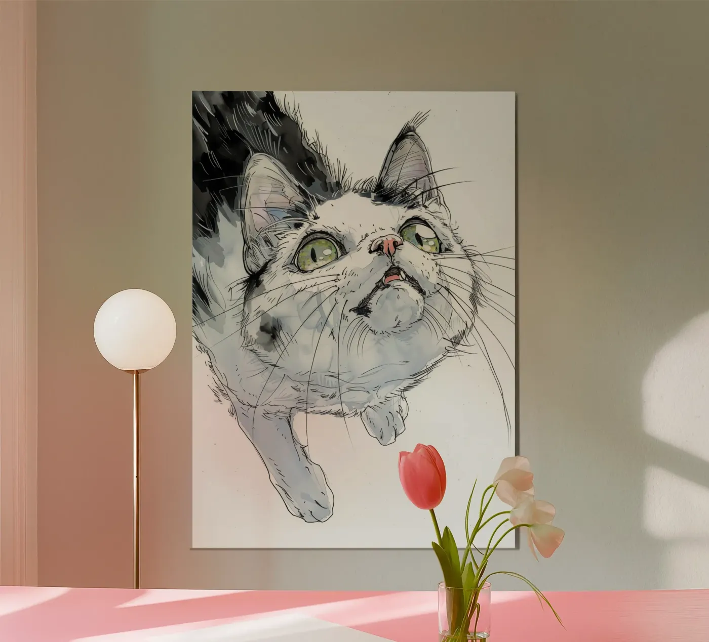 White cat poster van Justyna Jaszke JBJart