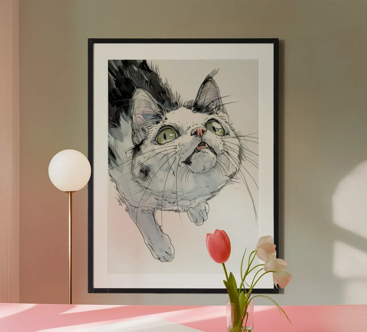 White cat poster by Justyna Jaszke JBJart