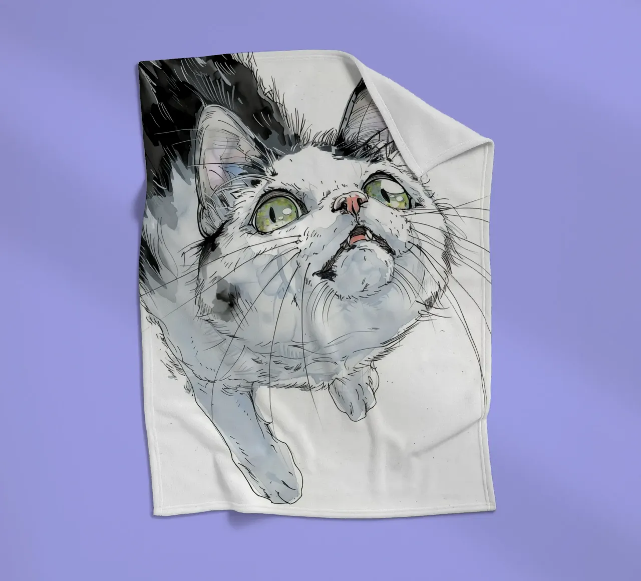 Witte kat fleecedeken van Justyna Jaszke JBJart
