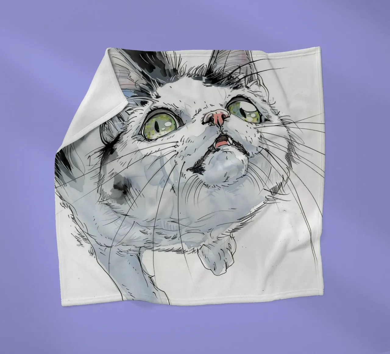 Witte kat fleecedeken van Justyna Jaszke JBJart