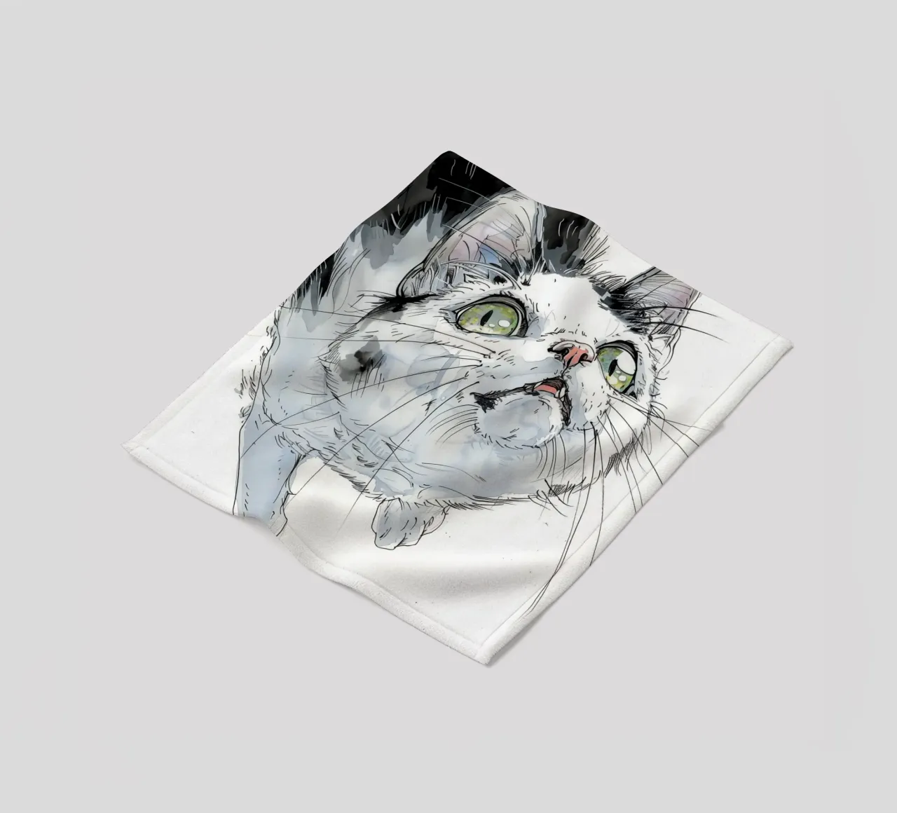 Witte kat fleecedeken van Justyna Jaszke JBJart