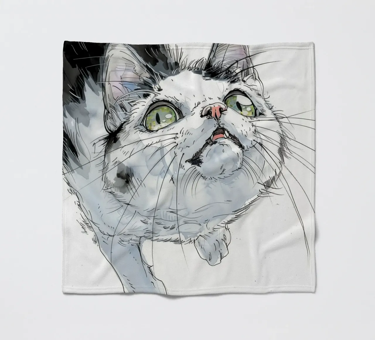 Witte kat fleecedeken van Justyna Jaszke JBJart