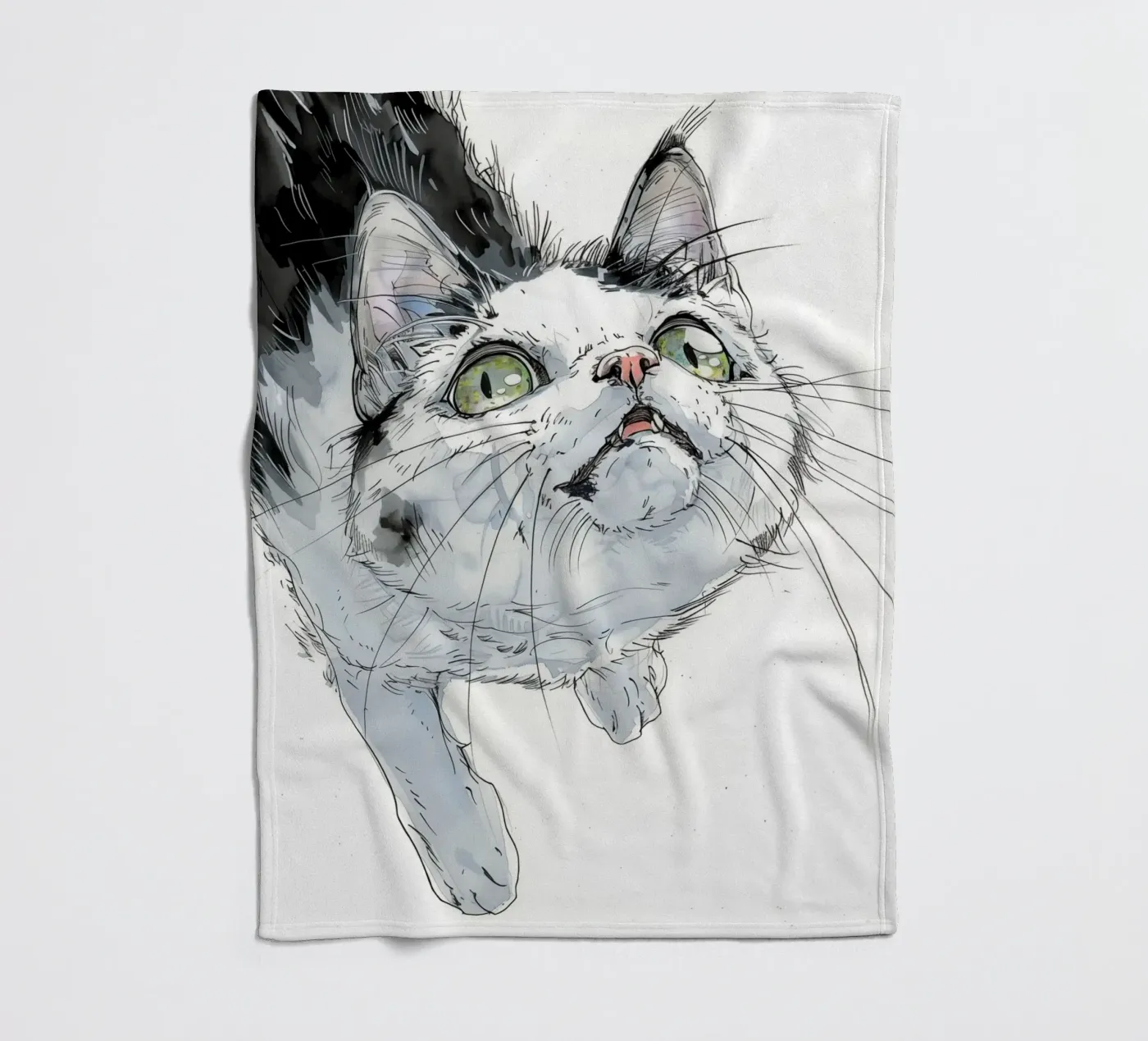 White cat Fleecedecke von Justyna Jaszke JBJart