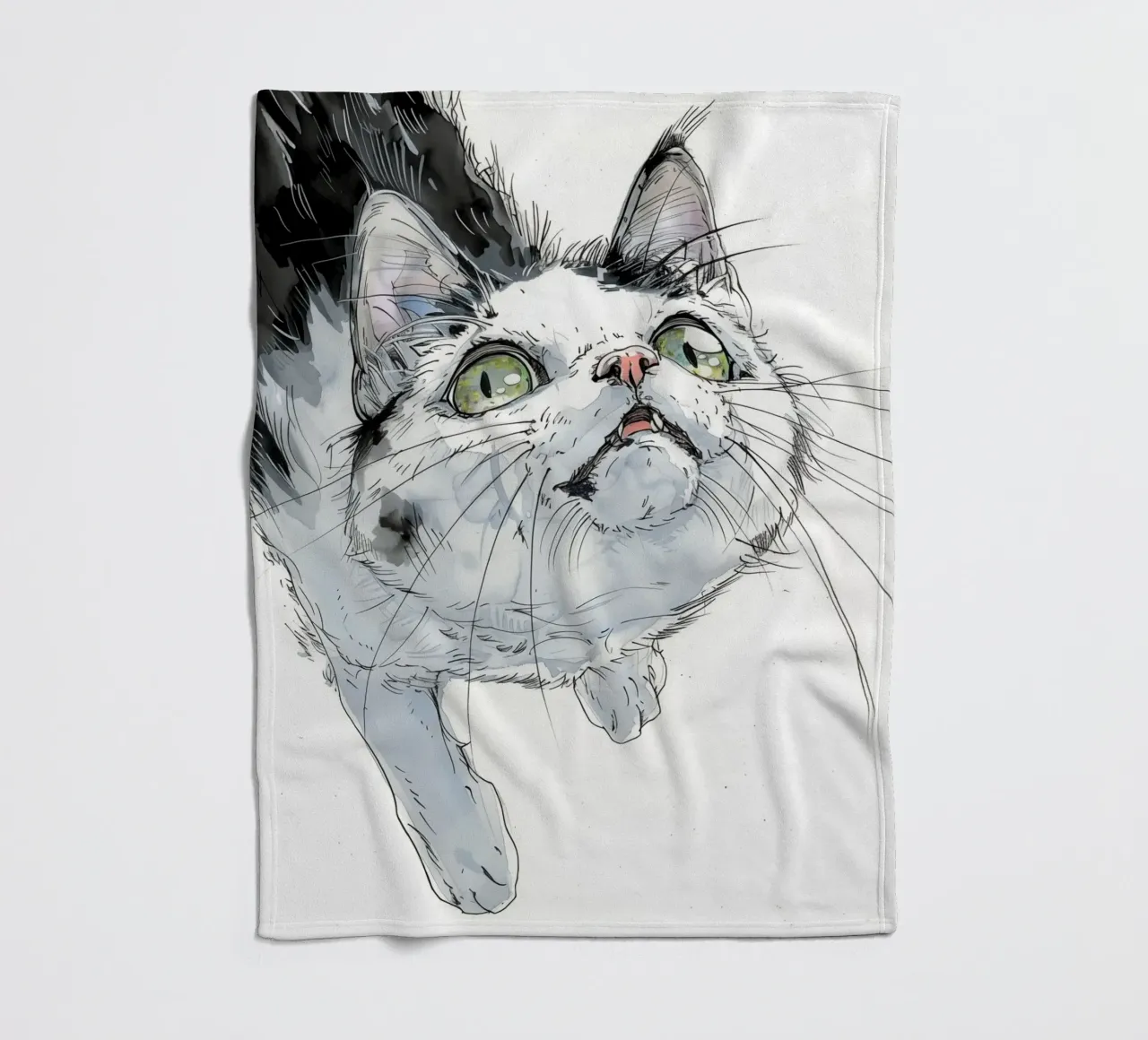 Witte kat fleecedeken van Justyna Jaszke JBJart