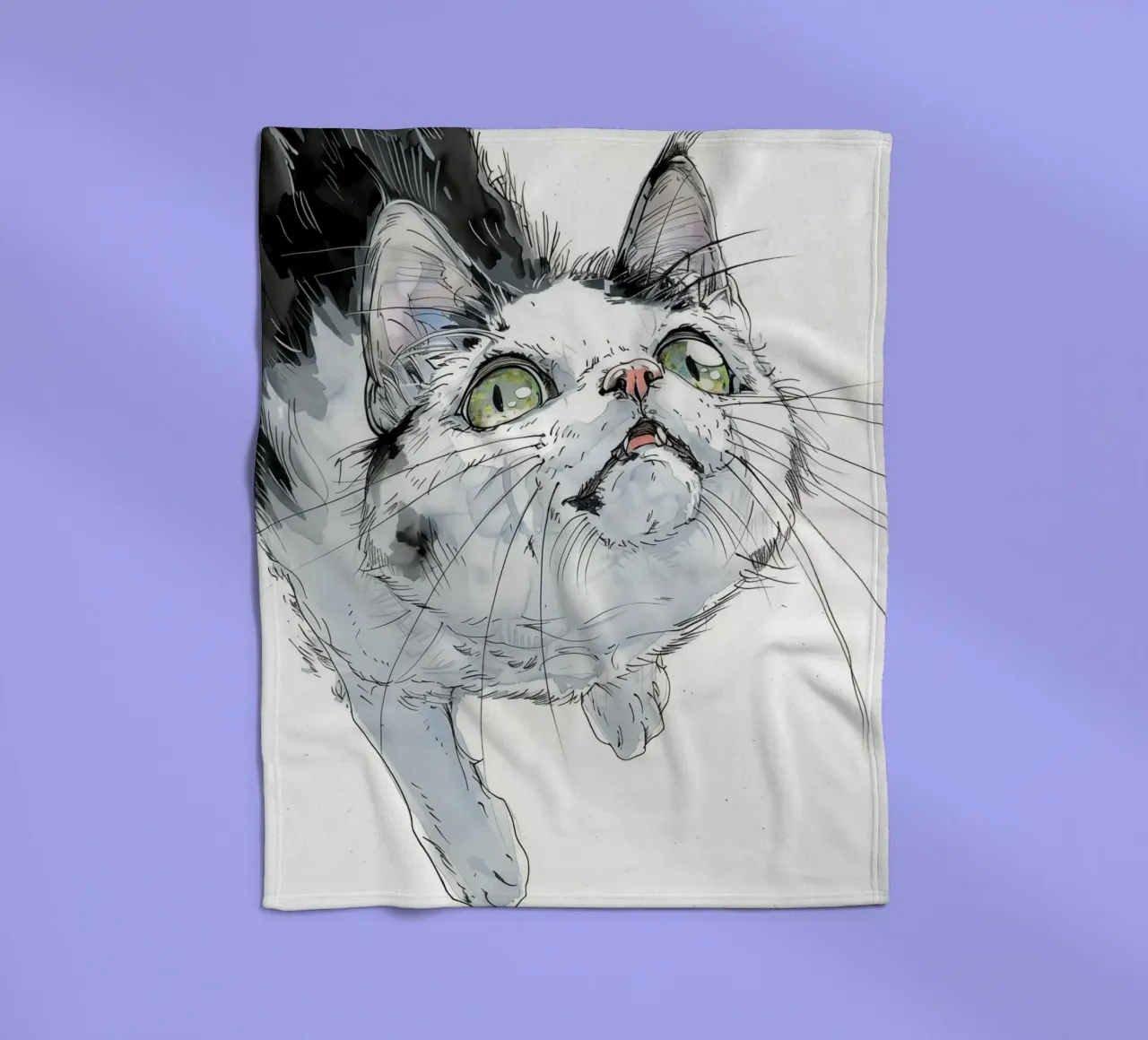 Witte kat fleecedeken van Justyna Jaszke JBJart