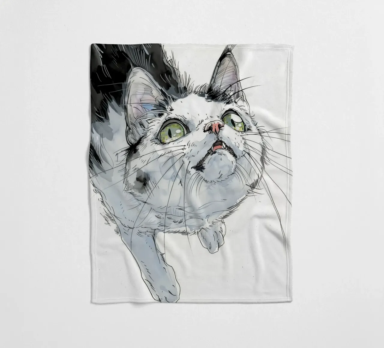 Witte kat fleecedeken van Justyna Jaszke JBJart