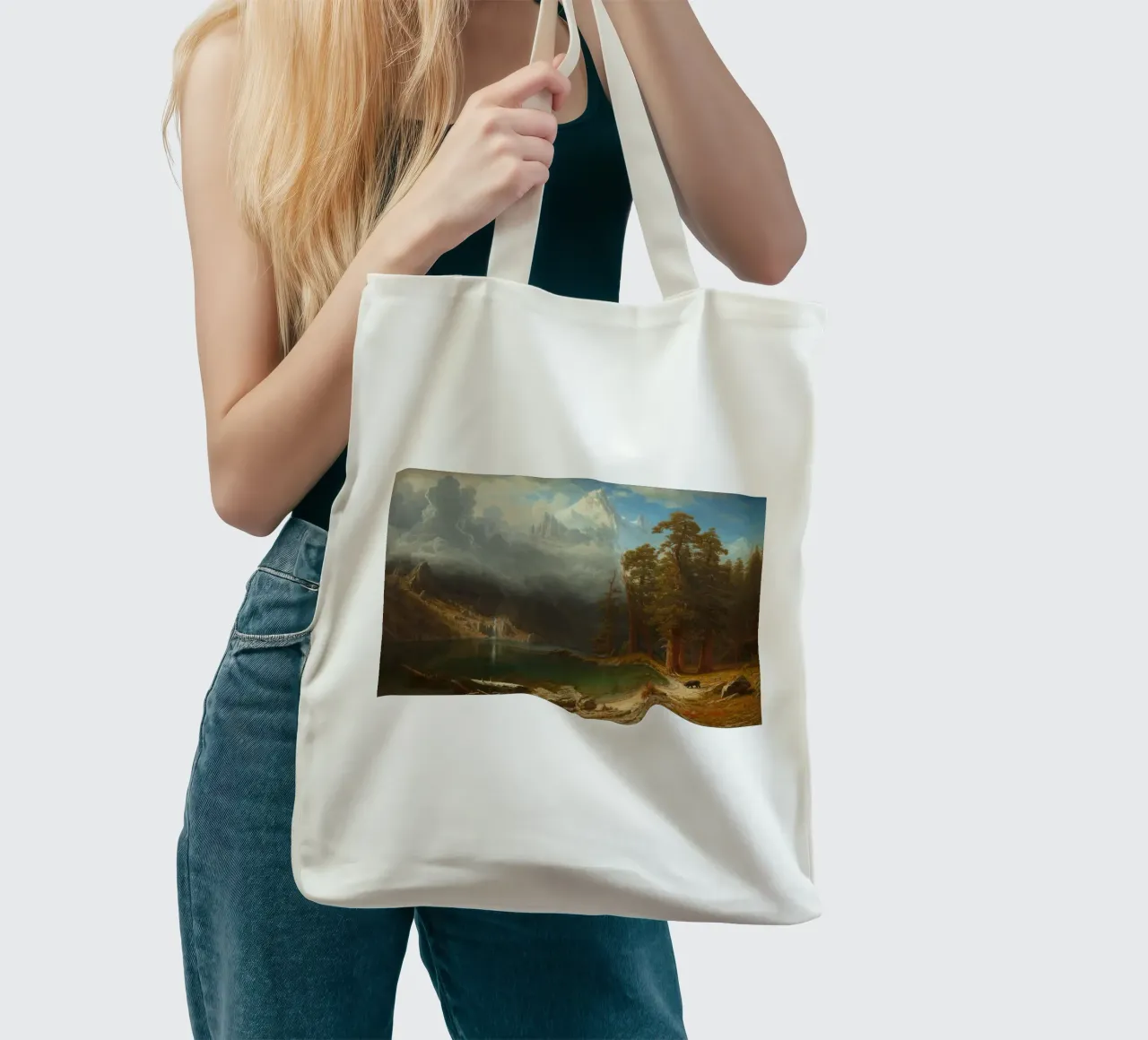 Albert Bierstadt - Monte Corcoran borsa in juta da Timeless Artworks