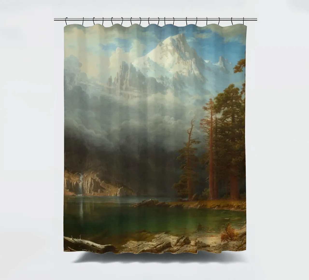 Albert Bierstadt - Mount Corcoran shower curtain by Timeless Artworks