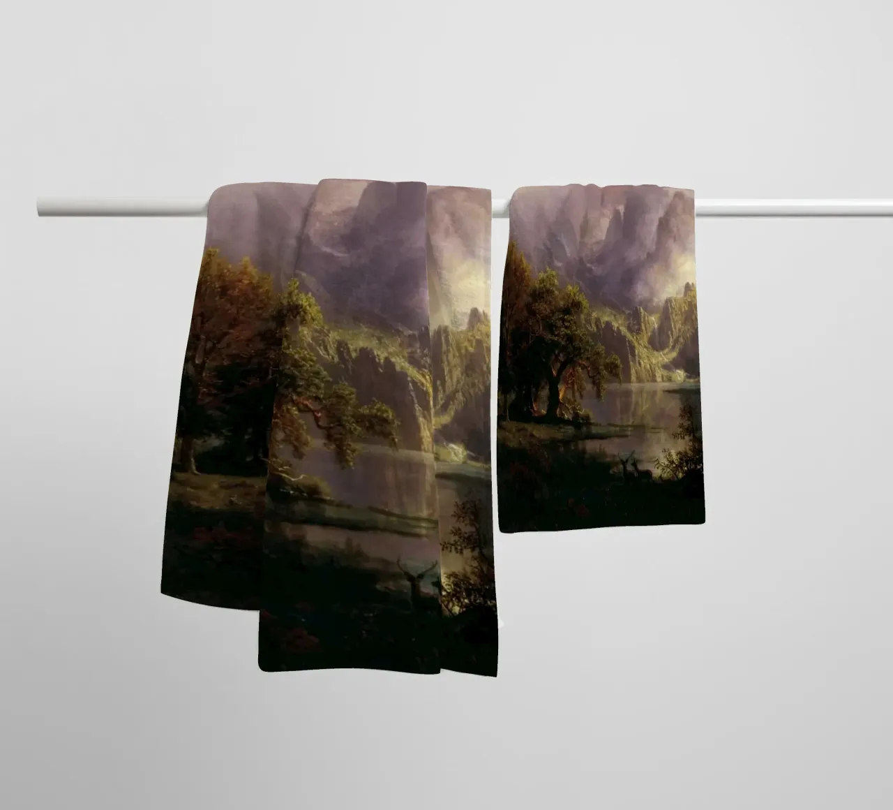Albert Bierstadt - Rocky Mountain Landscape towel by Timeless Artworks