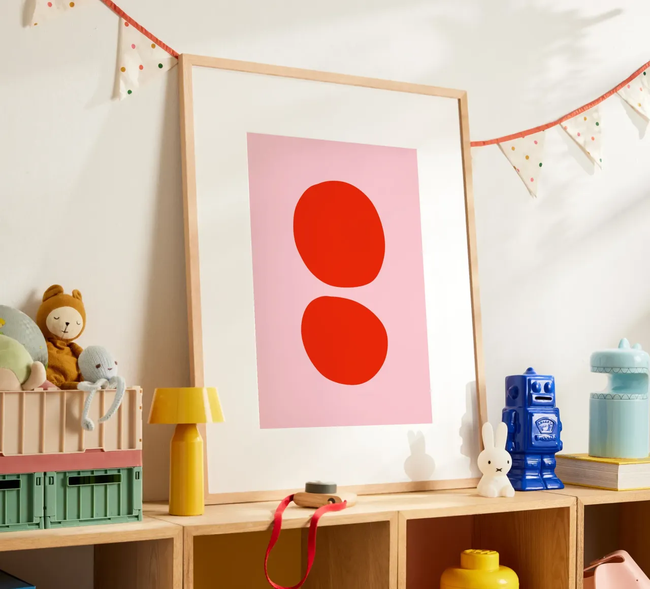 Rosa und rote Punkte poster con telaio in alluminio da BAINAI KIDS