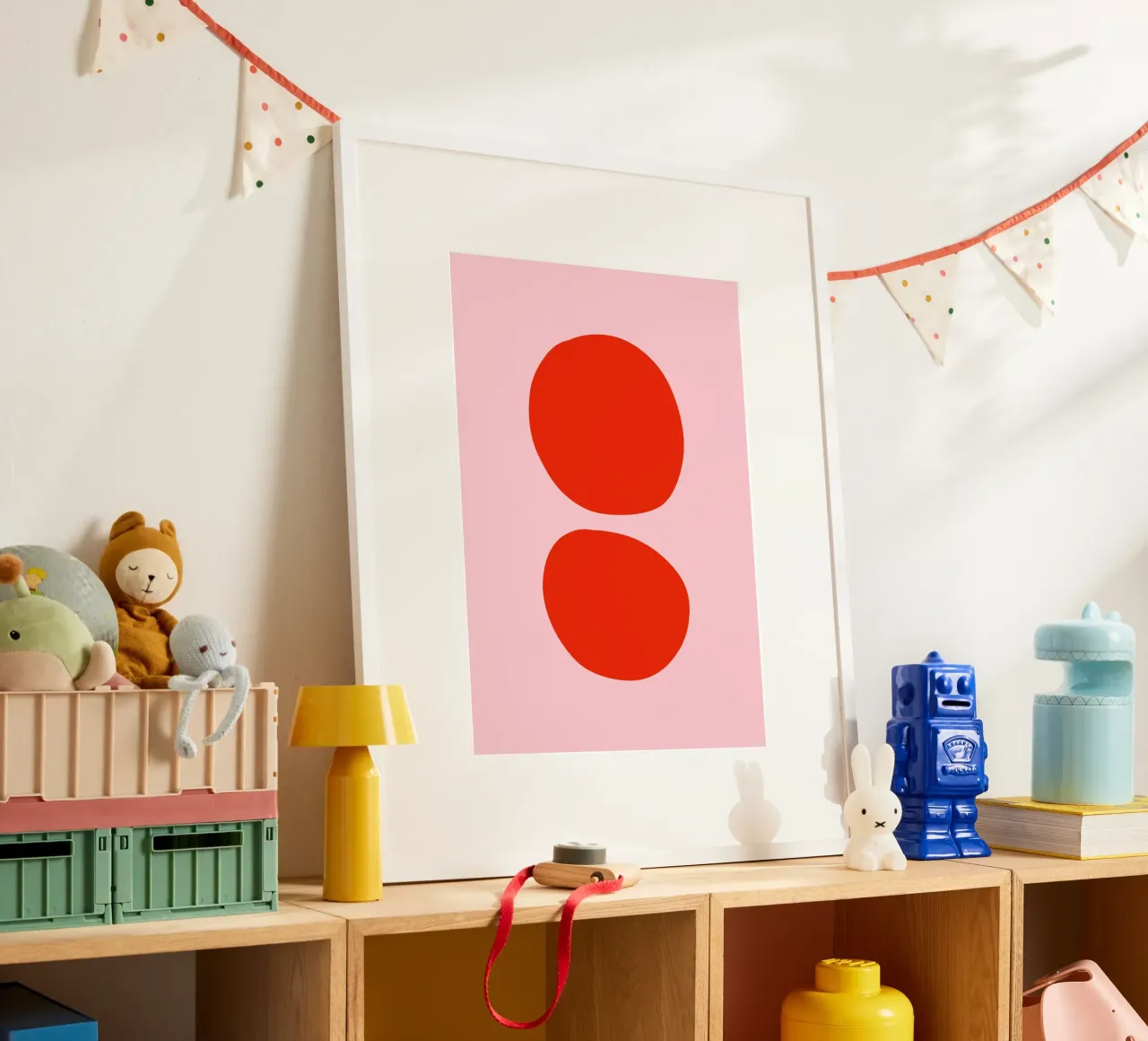 Rosa und rote Punkte poster con telaio in alluminio da BAINAI KIDS