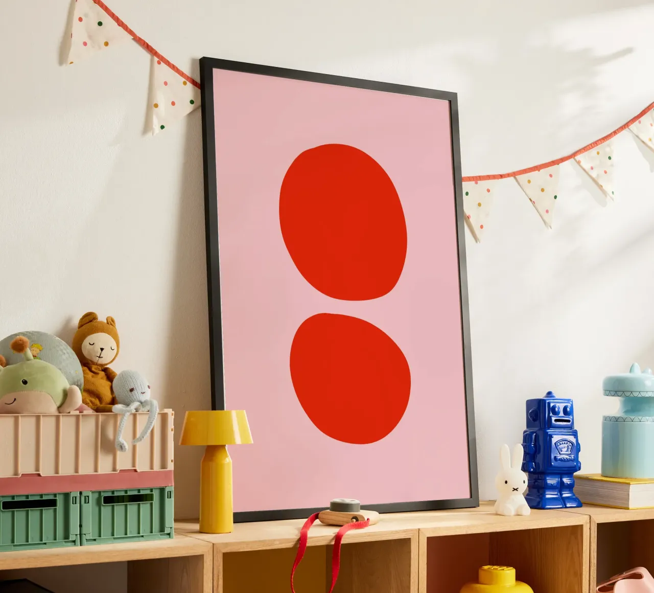 Rosa und rote Punkte poster con telaio in alluminio da BAINAI KIDS