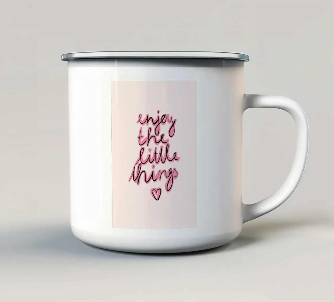 Enjoy little things rosa tazza in smalto da BAINAI QUOTES