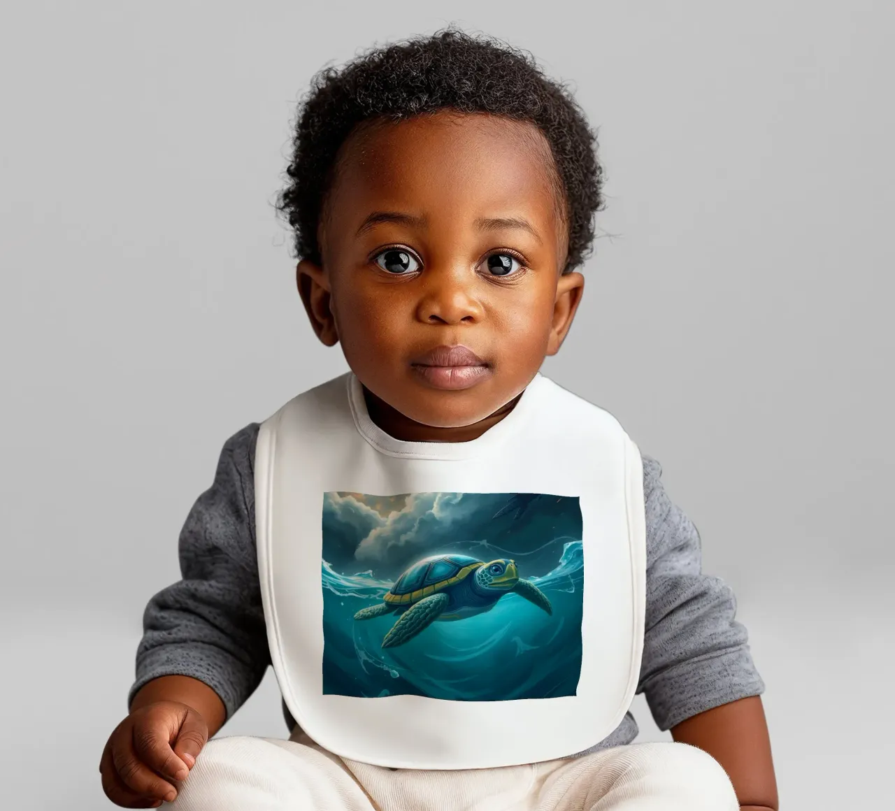 Sea turtle gliding through vibrant waters baby bib by DesignDoodle