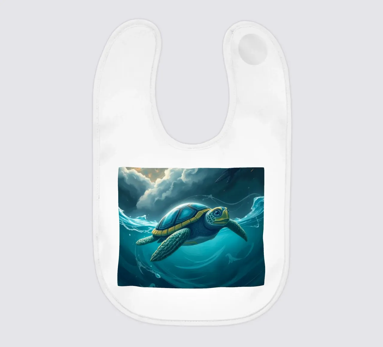 Sea turtle gliding through vibrant waters baby bib by DesignDoodle