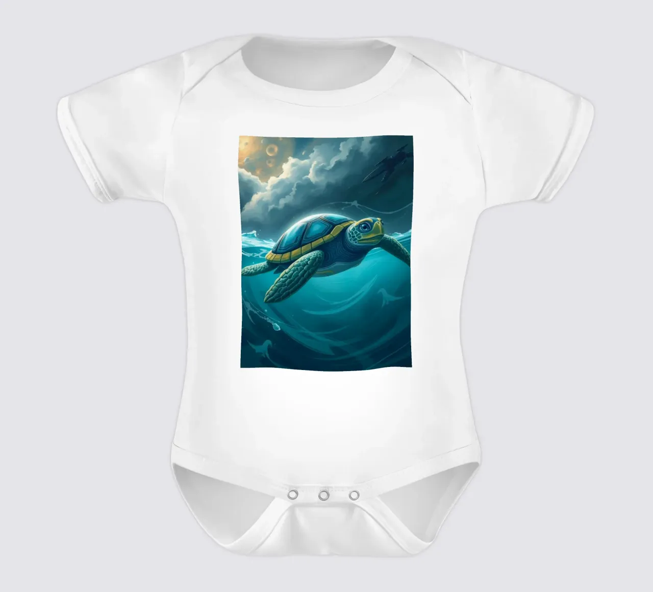 Zeeschildpad glijdt door bruisend water babyrompertje korte mouwen van DesignDoodle